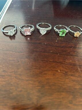 Sterling Silver Multi-Gemstone Rings Set in- Green, Pink, Clear, yellow Accents